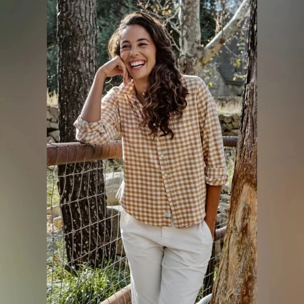 Frank & Eileen Tan Checkered Button Down Shirt